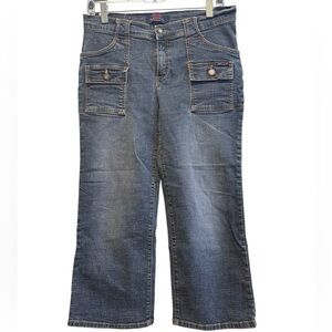 C’est Toi Women’s Denim Button Flap Pockets Capri Pants | Size 15/16